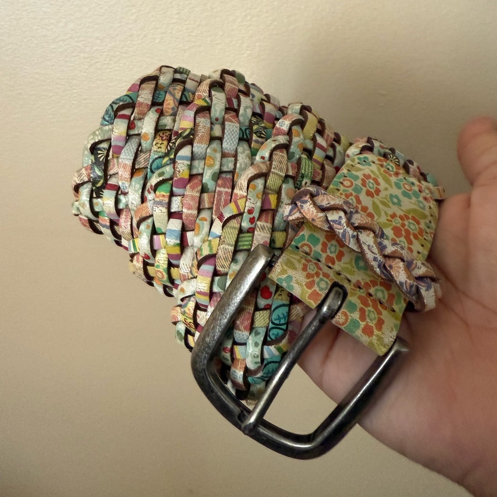 Fossil Screenprint Floral Braided Woven Belt Women's Y2K Boho Sz S‎ 41”